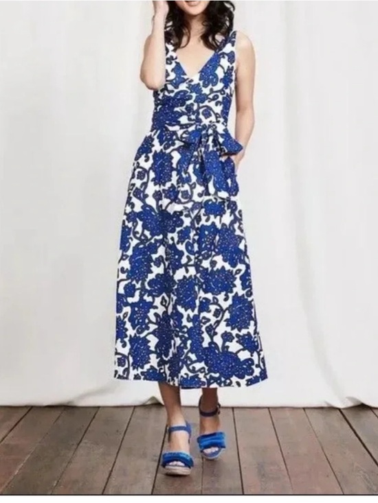 Boden Riviera Wrap Midi Dress, Blue & White, Size 10R - Picture 12 of 12